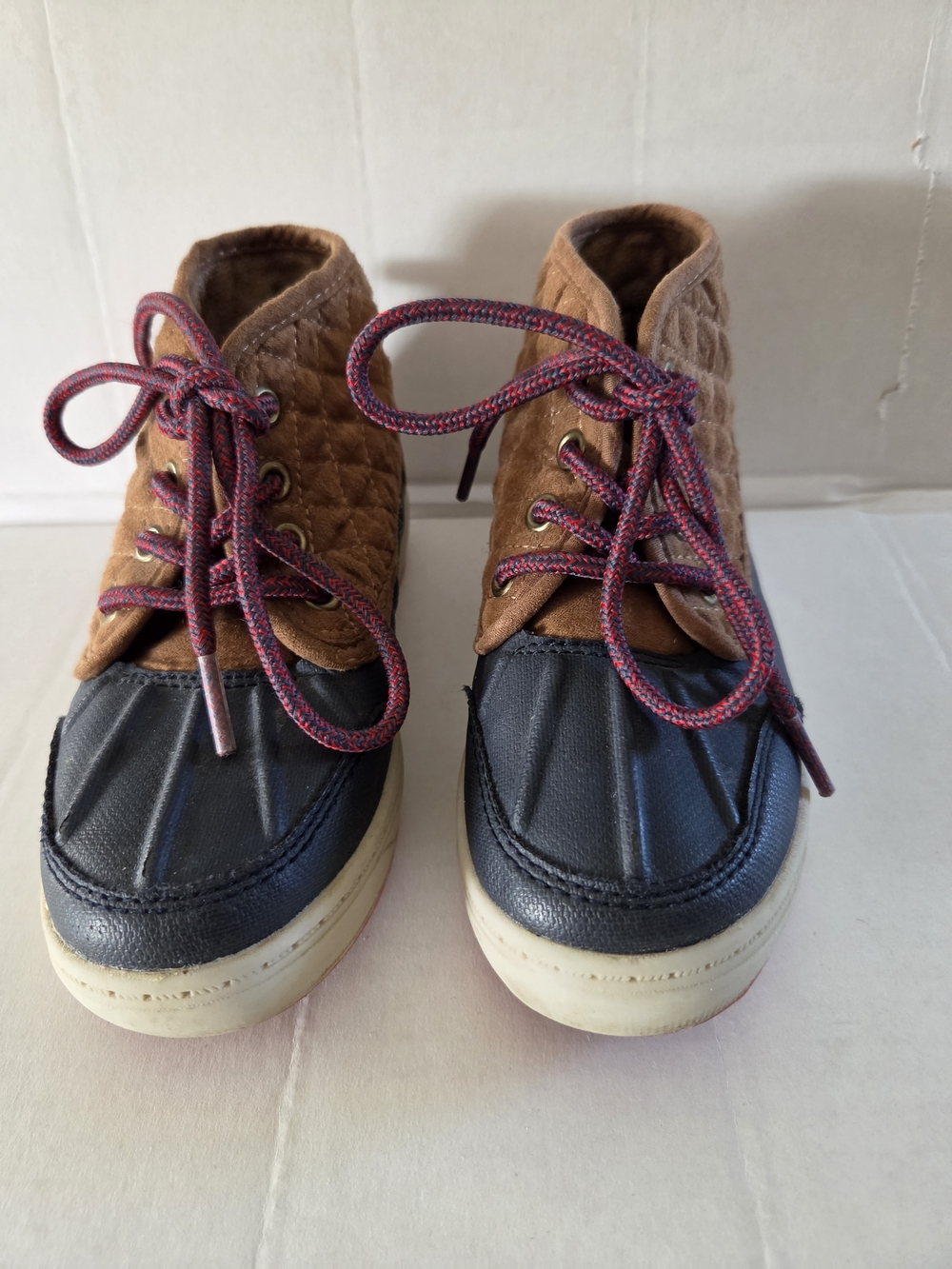Kids Brown and Navy Duck-Style Lace-Up Shoes